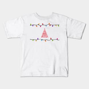 Colorful Christmas light bulb frame with made of red stars Christmas tree Kids T-Shirt